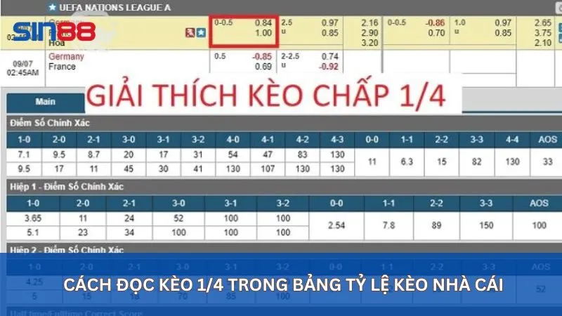 Cách đọc kèo 1/4 trong bảng tỷ lệ kèo nhà cái